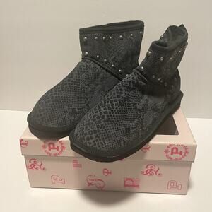 Victoria's Secret PINK Slipper Booties Womens Large 9-10 Gray Black Leather